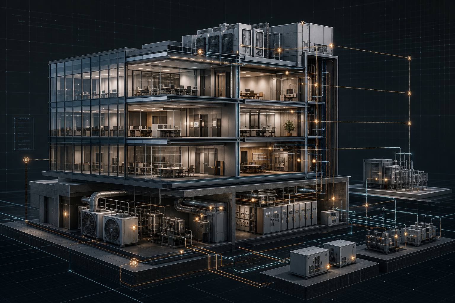 Cutaway building digital twin with connected systems