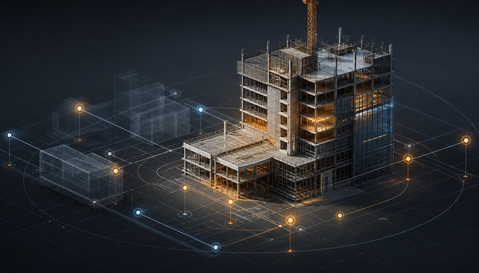 Building progress intelligence scene with connected data points